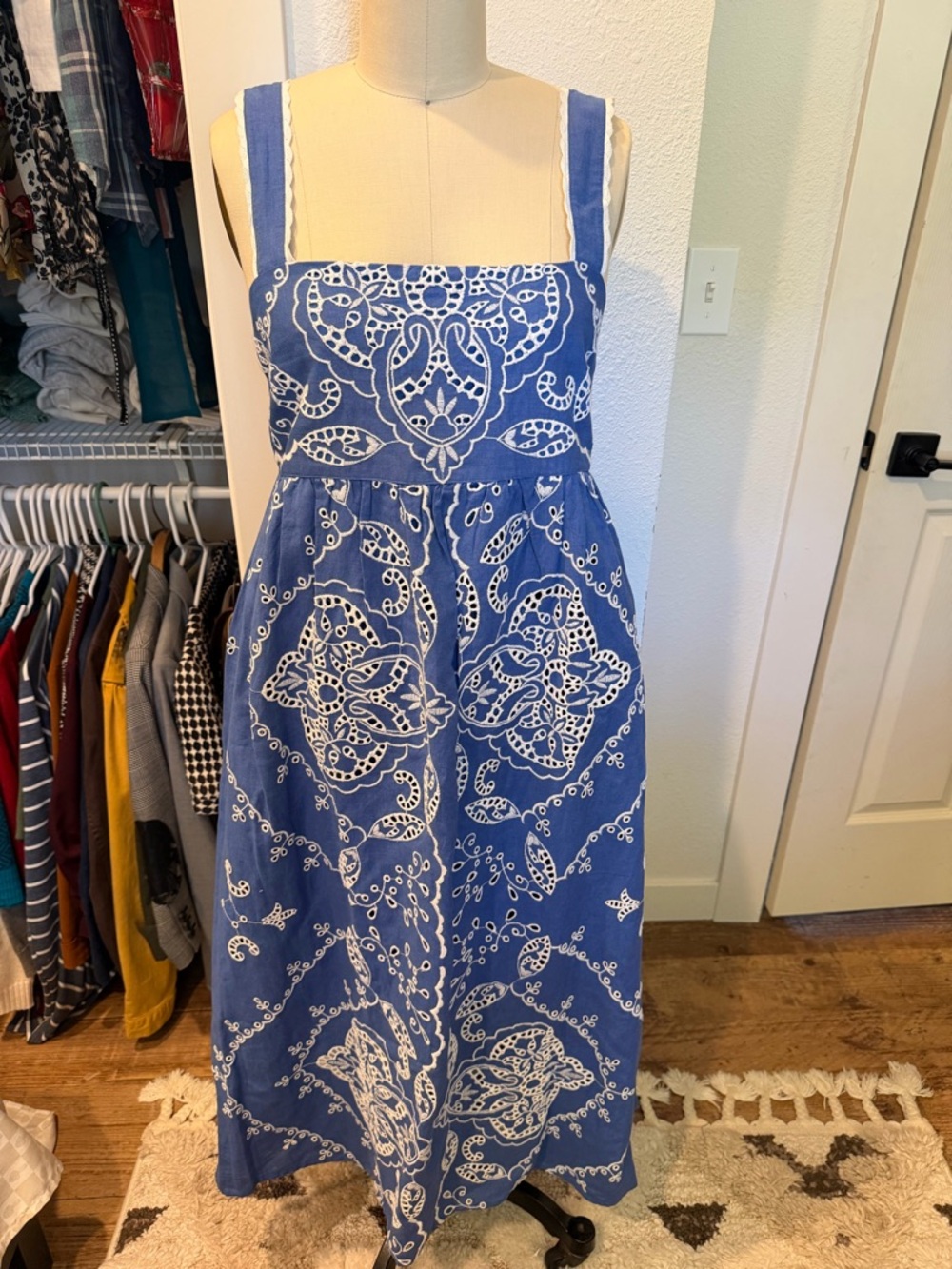 NWT Sézane linen blue and white embroidered sun dress